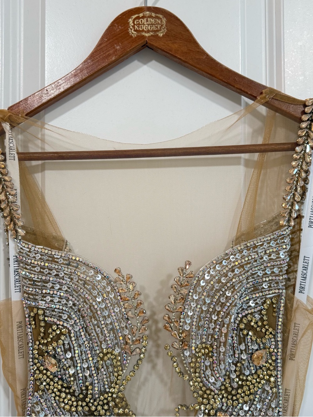 Portia and Scarlett Rose Gold Beaded Feather Evening Gown - Picture 8 of 9